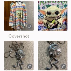 Grogu Jameson waffle tee 4X+Sterling 925 3.25” Frog legs move Necklace 30”